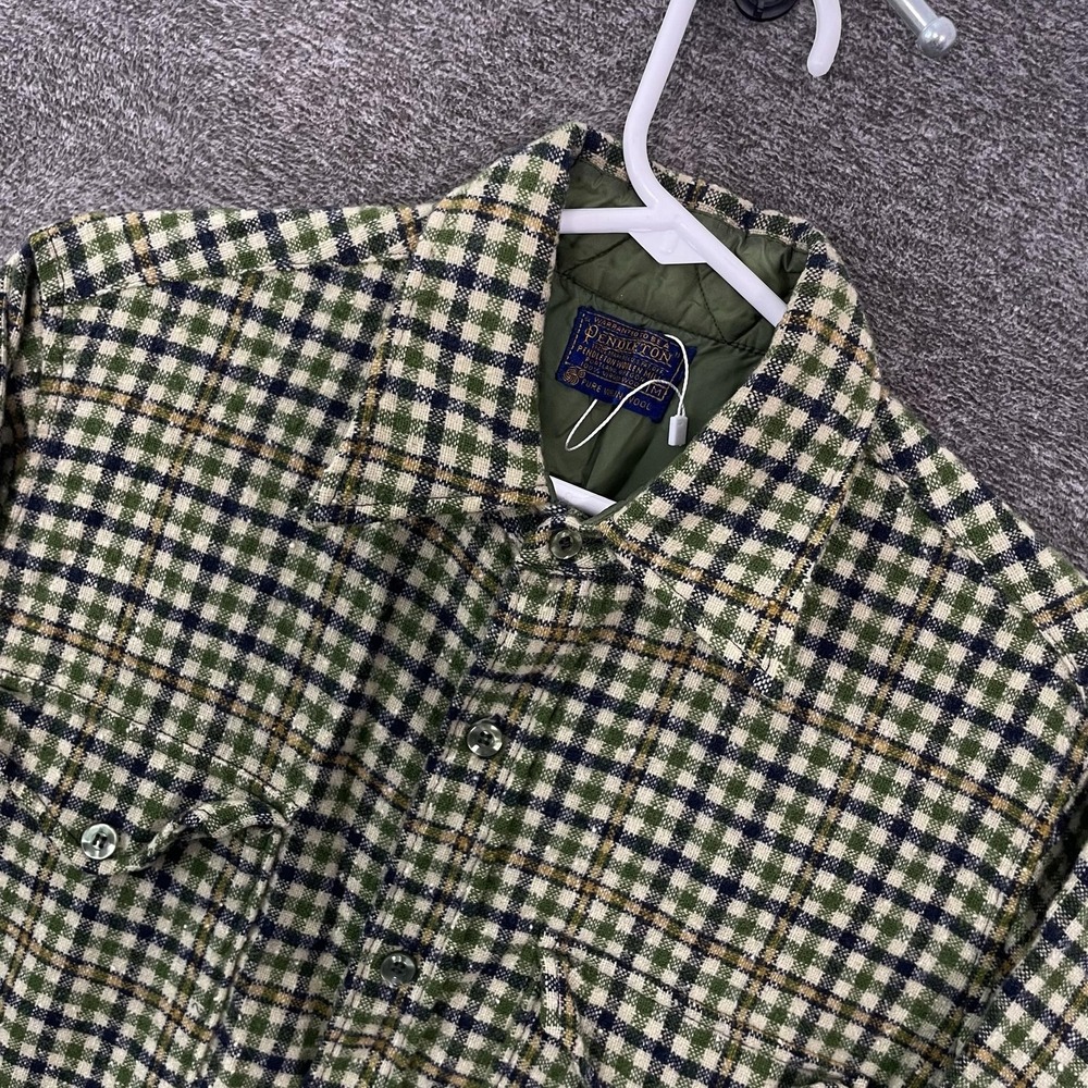 Vintage Pendleton Shirt Mens Medium‎ Green Plaid Wool Lined Shacket Flannel